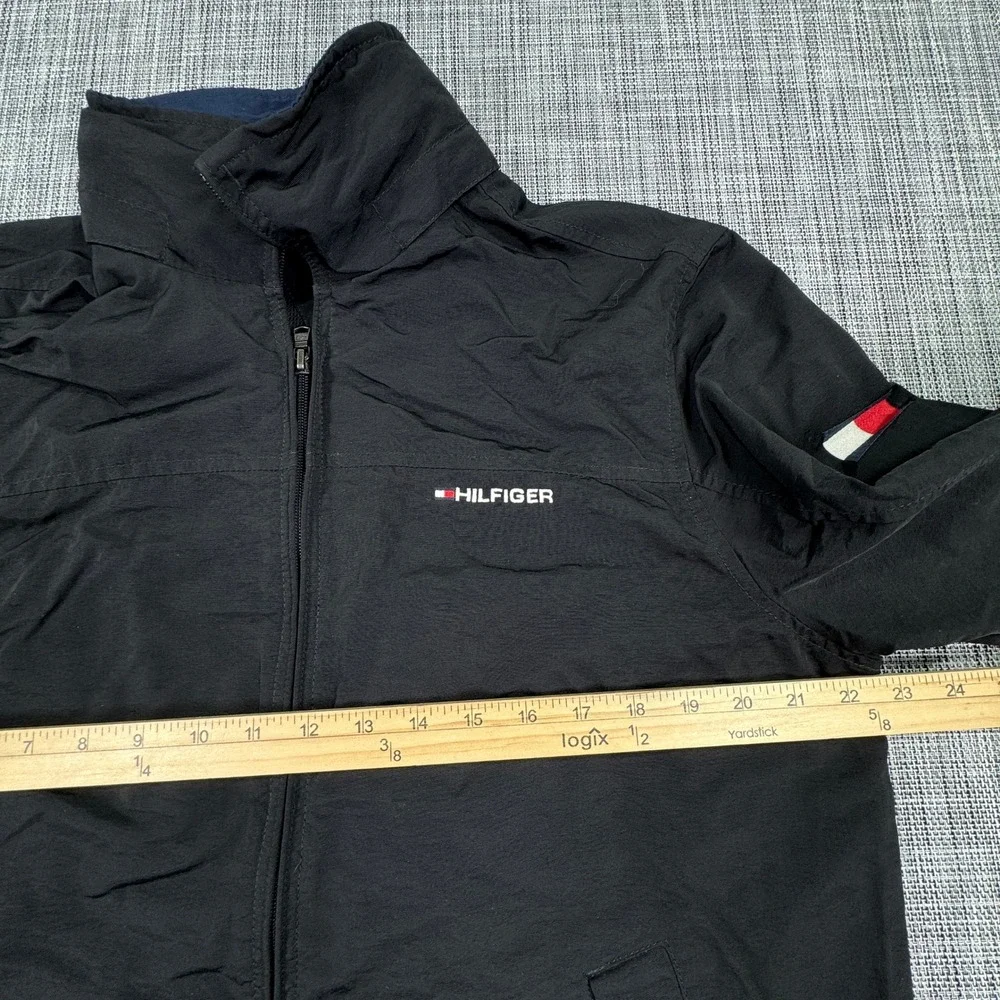 Tommy Hilfiger Men's Windbreaker Jacket Medium Black Hooded Mesh Lined Logo